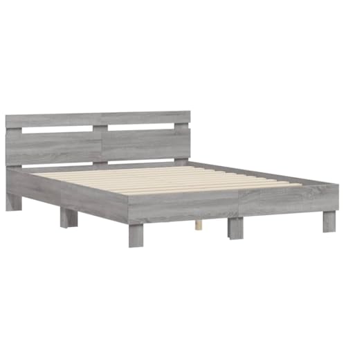 HEFZGDB Bettgestell mit Kopfteil Grau Sonoma 140x200 cm Holzwerkstoff Ehebett Gästebett Einzelbetten Bettrahmen für Wohnbereich Schlafzimmer Gästezimmer Herberge von HEFZGDB