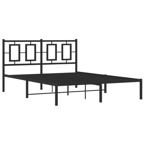 HEFZGDB Bettgestell mit Kopfteil Metall Schwarz 135x190 cm Double Bed Gästebett Bed Frame Doppelbett für Gästezimmer Wohnbereich Herberge Schlafzimmer von HEFZGDB