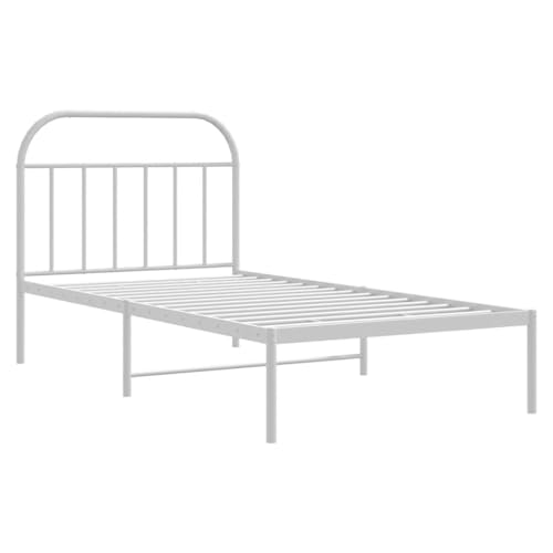 HEFZGDB Bettgestell mit Kopfteil Metall Weiß 100x190 cm Single Bed Bettgestell Familienbett Einzelbett für Schlafzimmer Gästezimmer Wohnbereich Herberge von HEFZGDB