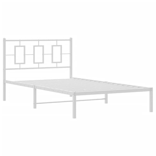 HEFZGDB Bettgestell mit Kopfteil Metall Weiß 107x203 cm Double Bed Gästebett Bed Frame Doppelbett für Gästezimmer Wohnbereich Herberge Schlafzimmer von HEFZGDB