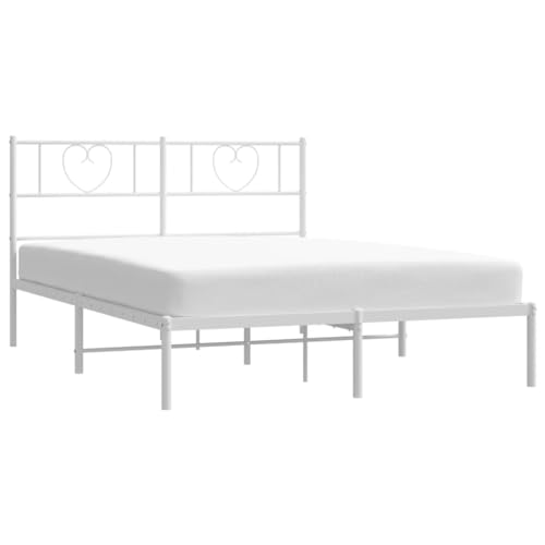 HEFZGDB Bettgestell mit Kopfteil Metall Weiß 120x200 cm Ehebett Bettgestell Bed Frame Einzelbett für Wohnbereich Herberge Gästezimmer Schlafzimmer von HEFZGDB