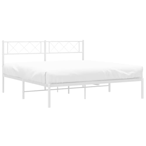 HEFZGDB Bettgestell mit Kopfteil Metall Weiß 140x190 cm Jugendbett Gästebett Bettgestell Single Bed für Gästezimmer Herberge Schlafzimmer Wohnbereich von HEFZGDB