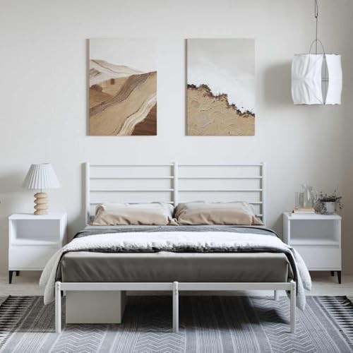 HEFZGDB Bettgestell mit Kopfteil Metall Weiß 150x200 cm Einzelbett Familienbett Einzelbetten Doppelbett für Gästezimmer Schlafzimmer Herberge Wohnbereich von HEFZGDB