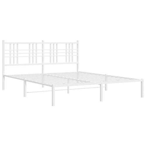 HEFZGDB Bettgestell mit Kopfteil Metall Weiß 150x200 cm Jugendbett Bettgestell Familienbett Doppelbett für Herberge Schlafzimmer Gästezimmer Wohnbereich von HEFZGDB