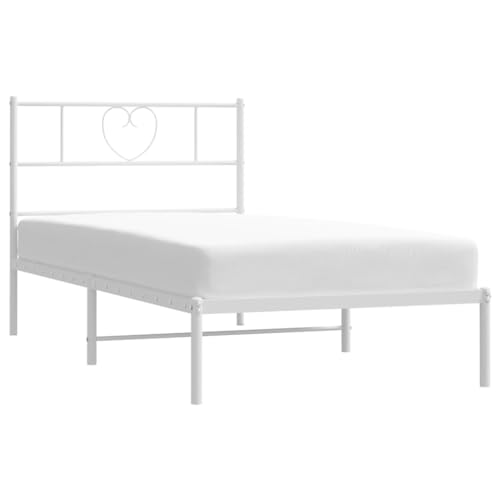 HEFZGDB Bettgestell mit Kopfteil Metall Weiß 80x200 cm Ehebett Bettgestell Bed Frame Einzelbett für Wohnbereich Herberge Gästezimmer Schlafzimmer von HEFZGDB