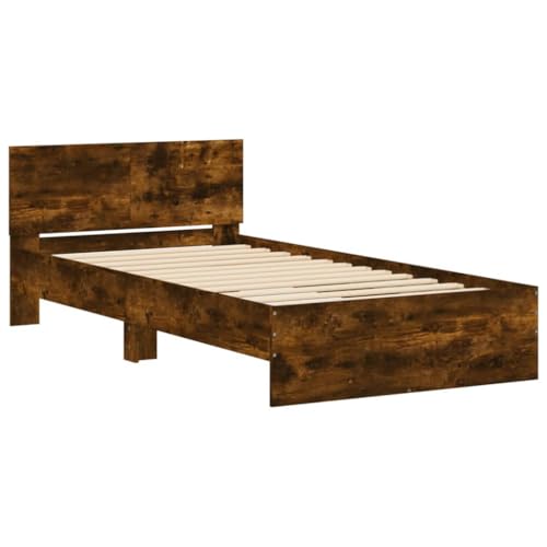 HEFZGDB Bettgestell mit Kopfteil Räuchereiche 100x200 cm Holzwerkstoff Double Bed Gästebett Bed Frame Doppelbett für Herberge Schlafzimmer Wohnbereich Gästezimmer von HEFZGDB