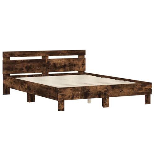 HEFZGDB Bettgestell mit Kopfteil Räuchereiche 140x200 cm Holzwerkstoff Ehebett Gästebett Einzelbetten Bettrahmen für Wohnbereich Schlafzimmer Gästezimmer Herberge von HEFZGDB