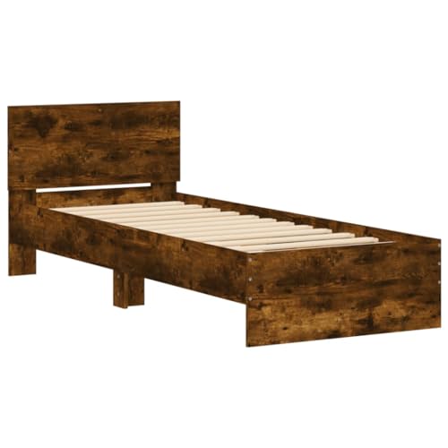 HEFZGDB Bettgestell mit Kopfteil Räuchereiche 90x190 cm Holzwerkstoff Double Bed Gästebett Bed Frame Doppelbett für Herberge Schlafzimmer Wohnbereich Gästezimmer von HEFZGDB