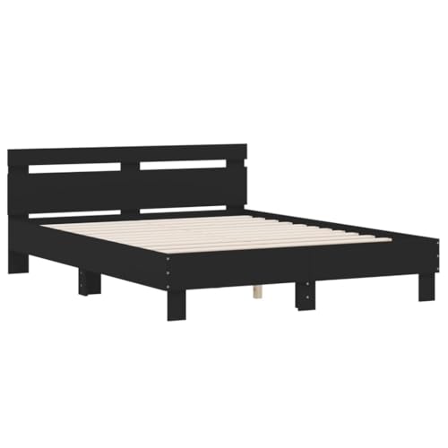 HEFZGDB Bettgestell mit Kopfteil Schwarz 150x200 cm Holzwerkstoff Ehebett Gästebett Einzelbetten Bettrahmen für Wohnbereich Schlafzimmer Gästezimmer Herberge HEFZGDB Bettgestell mit Kopfteil Schwarz 150x200 cm Holzwerkstoff Ehebett Gästebett Einzelbetten Bettrahmen für Wohnbereich Schlafzimmer Gästezimmer Herberge von HEFZGDB
