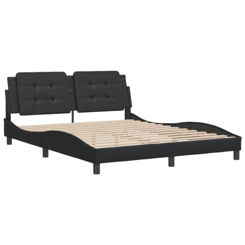 HEFZGDB Bettgestell mit Kopfteil Schwarz 160x200 cm Kunstleder Double Bed Gästebett Bettgestell Einzelbett für Gästezimmer Schlafzimmer Herberge Wohnbereich von HEFZGDB