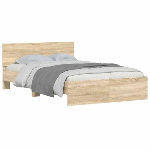 HEFZGDB Bettgestell mit Kopfteil Sonoma-Eiche 120x200 cm Double Bed Gästebett Bed Frame Doppelbett für Herberge Schlafzimmer Wohnbereich Gästezimmer von HEFZGDB