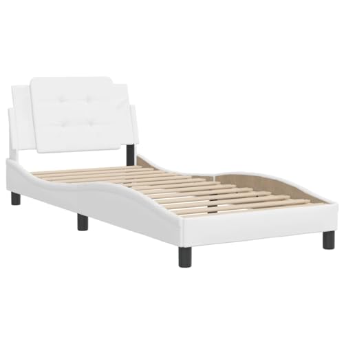 HEFZGDB Bettgestell mit Kopfteil Weiß 100x200 cm Kunstleder Double Bed Gästebett Bettgestell Einzelbett für Gästezimmer Schlafzimmer Herberge Wohnbereich HEFZGDB Bettgestell mit Kopfteil Weiß 100x200 cm Kunstleder Double Bed Gästebett Bettgestell Einzelbett für Gästezimmer Schlafzimmer Herberge Wohnbereich von HEFZGDB