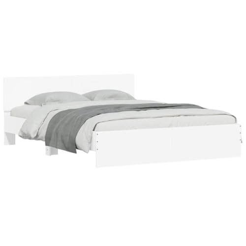 HEFZGDB Bettgestell mit Kopfteil Weiß 140x190 cm Double Bed Gästebett Bed Frame Doppelbett für Herberge Schlafzimmer Wohnbereich Gästezimmer von HEFZGDB