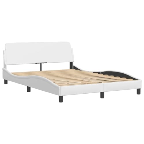 HEFZGDB Bettgestell mit Kopfteil Weiß 140x190 cm Kunstleder Jugendbett Gästebett Familienbett Einzelbett für Gästezimmer Wohnbereich Herberge Schlafzimmer von HEFZGDB