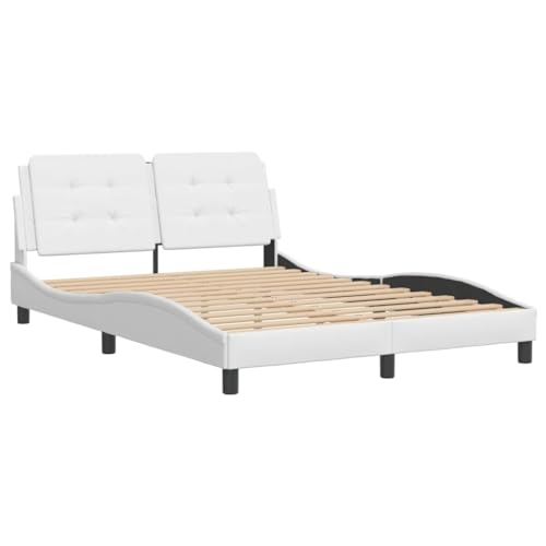 HEFZGDB Bettgestell mit Kopfteil Weiß 140x200 cm Kunstleder Double Bed Gästebett Bettgestell Einzelbett für Gästezimmer Schlafzimmer Herberge Wohnbereich von HEFZGDB