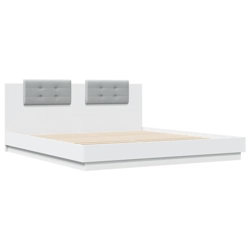HEFZGDB Bettgestell mit Kopfteil Weiß 180x200 cm Holzwerkstoff Jugendbett Gästebett Familienbett Bettrahmen für Wohnbereich Herberge Gästezimmer Schlafzimmer von HEFZGDB