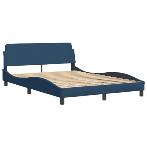 HEFZGDB Bettgestell mit Kopfteil ohne Matratze Blau 140x190 cm Stoff Jugendbett Gästebett Bettgestell Ehebett für Wohnbereich Herberge Gästezimmer Schlafzimmer von HEFZGDB