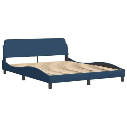 HEFZGDB Bettgestell mit Kopfteil ohne Matratze Blau 160x200 cm Stoff Jugendbett Gästebett Bettgestell Ehebett für Wohnbereich Herberge Gästezimmer Schlafzimmer von HEFZGDB