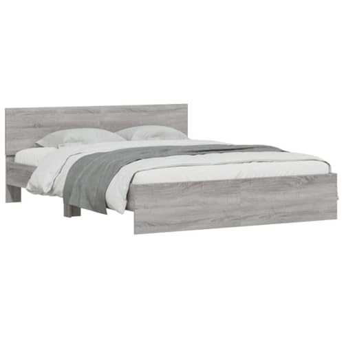 HEFZGDB Bettgestell mit Kopfteil und LED-Beleuchtung Grau Sonoma Double Bed Gästebett Bettgestell Bettrahmen für Herberge Wohnbereich Gästezimmer Schlafzimmer von HEFZGDB