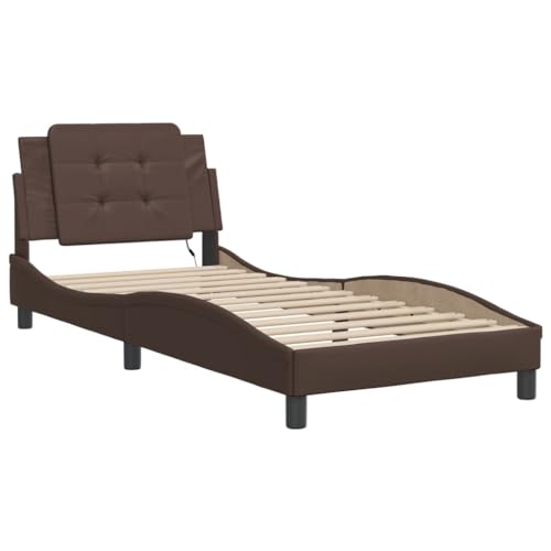 HEFZGDB Bettgestell mit LED Braun 100x200 cm Kunstleder Jugendbett Bettgestell Bed Frame Bettrahmen für Wohnbereich Schlafzimmer Herberge Gästezimmer von HEFZGDB