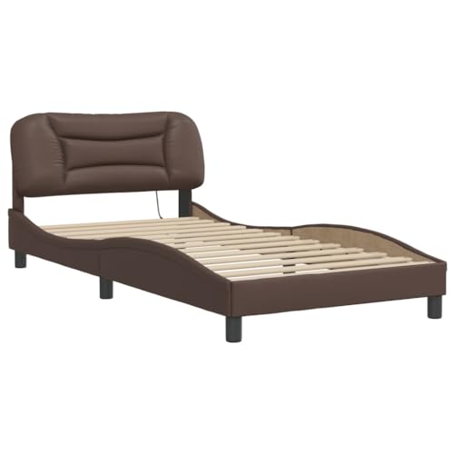 HEFZGDB Bettgestell mit LED Braun 100x200 cm Kunstleder Jugendbett Gästebett Bettgestell Single Bed für Gästezimmer Schlafzimmer Herberge Wohnbereich HEFZGDB Bettgestell mit LED Braun 100x200 cm Kunstleder Jugendbett Gästebett Bettgestell Single Bed für Gästezimmer Schlafzimmer Herberge Wohnbereich von HEFZGDB