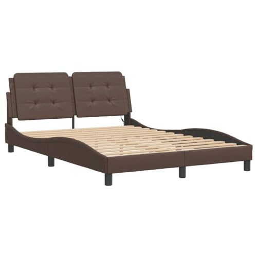 HEFZGDB Bettgestell mit LED Braun 120x200 cm Kunstleder Jugendbett Bettgestell Bed Frame Bettrahmen für Wohnbereich Schlafzimmer Herberge Gästezimmer von HEFZGDB