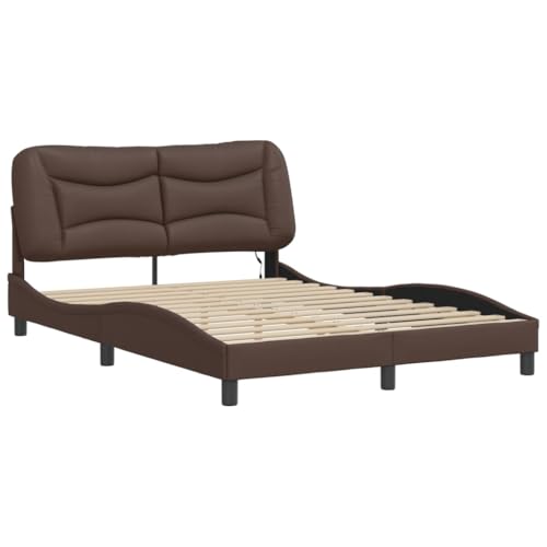 HEFZGDB Bettgestell mit LED Braun 120x200 cm Kunstleder Jugendbett Gästebett Bettgestell Single Bed für Gästezimmer Schlafzimmer Herberge Wohnbereich von HEFZGDB