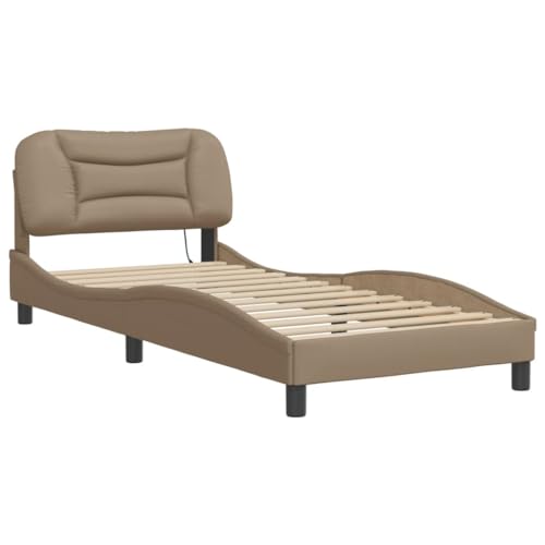 HEFZGDB Bettgestell mit LED Cappuccino-Braun 90x200 cm Kunstleder Jugendbett Gästebett Bettgestell Single Bed für Gästezimmer Schlafzimmer Herberge Wohnbereich von HEFZGDB