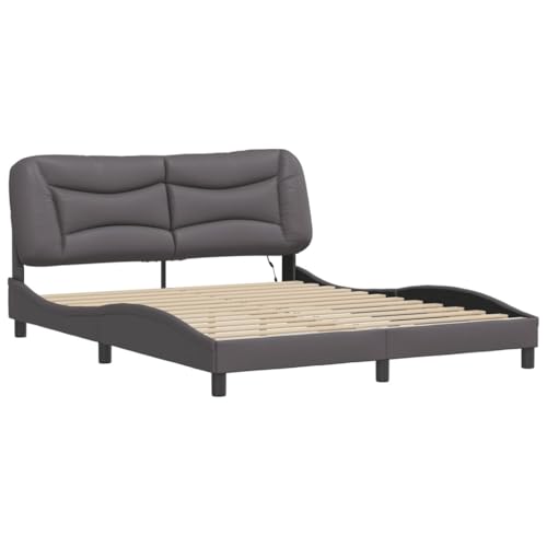 HEFZGDB Bettgestell mit LED Grau 160x200 cm Kunstleder Jugendbett Gästebett Bettgestell Single Bed für Gästezimmer Schlafzimmer Herberge Wohnbereich von HEFZGDB
