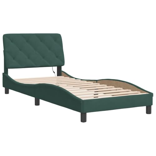 HEFZGDB Bettgestell mit LED-Leuchten Dunkelgrün 90x190 cm Samt Daybed Bettgestell Bed Frame Doppelbett für Herberge Gästezimmer Wohnbereich Schlafzimmer von HEFZGDB
