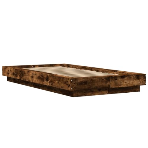 HEFZGDB Bettgestell mit LED Räuchereiche 100x200 cm Holzwerkstoff Ehebett Bettgestell Familienbett Einzelbett für Herberge Schlafzimmer Gästezimmer Wohnbereich von HEFZGDB