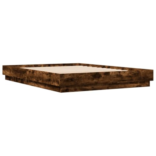 HEFZGDB Bettgestell mit LED Räuchereiche 160x200 cm Jugendbett Bed Frame Familienbett Einzelbetten für Wohnbereich Gästezimmer Herberge Schlafzimmer von HEFZGDB