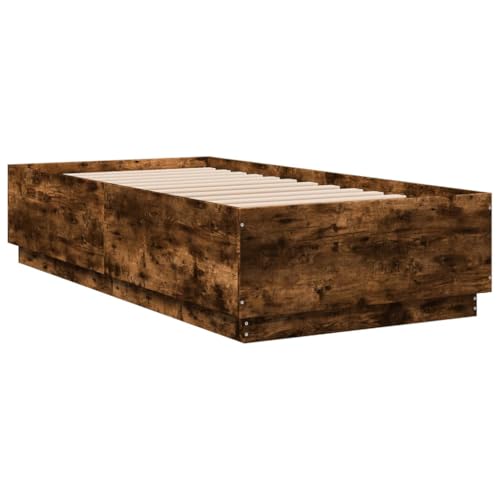 HEFZGDB Bettgestell mit LED Räuchereiche 75x190 cm Holzwerkstoff Single Bed Bettgestell Familienbett Einzelbett für Schlafzimmer Herberge Gästezimmer Wohnbereich von HEFZGDB