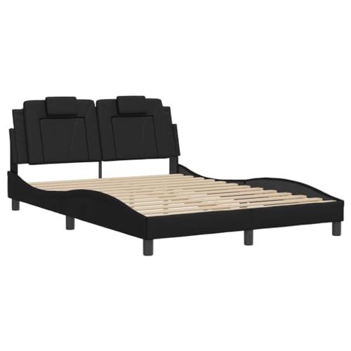 HEFZGDB Bettgestell mit LED Schwarz 140x200 cm Kunstleder Bette Gästebett Bettgestell Doppelbett für Schlafzimmer Gästezimmer Herberge Wohnbereich von HEFZGDB