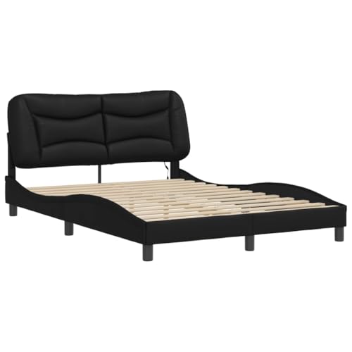 HEFZGDB Bettgestell mit LED Schwarz 140x200 cm Kunstleder Jugendbett Gästebett Bettgestell Single Bed für Gästezimmer Schlafzimmer Herberge Wohnbereich von HEFZGDB