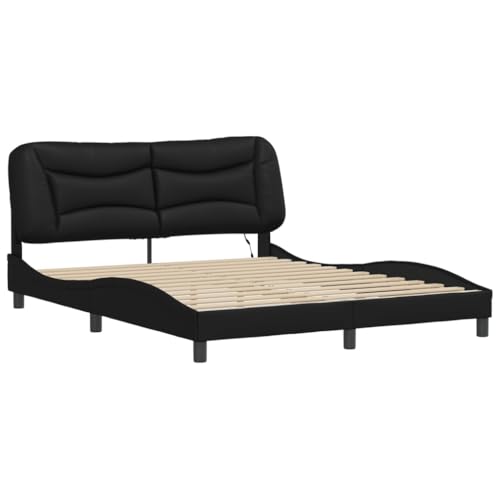 HEFZGDB Bettgestell mit LED Schwarz 160x200 cm Kunstleder Jugendbett Gästebett Bettgestell Single Bed für Gästezimmer Schlafzimmer Herberge Wohnbereich HEFZGDB Bettgestell mit LED Schwarz 160x200 cm Kunstleder Jugendbett Gästebett Bettgestell Single Bed für Gästezimmer Schlafzimmer Herberge Wohnbereich von HEFZGDB
