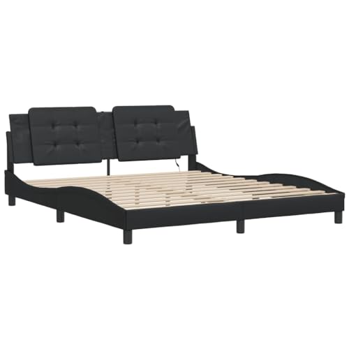 HEFZGDB Bettgestell mit LED Schwarz 180x200 cm Kunstleder Jugendbett Bettgestell Bed Frame Bettrahmen für Wohnbereich Schlafzimmer Herberge Gästezimmer von HEFZGDB