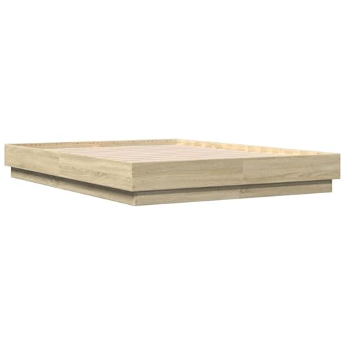 HEFZGDB Bettgestell mit LED Sonoma-Eiche 135x190 cm Jugendbett Bed Frame Familienbett Einzelbetten für Wohnbereich Gästezimmer Herberge Schlafzimmer HEFZGDB Bettgestell mit LED Sonoma-Eiche 135x190 cm Jugendbett Bed Frame Familienbett Einzelbetten für Wohnbereich Gästezimmer Herberge Schlafzimmer von HEFZGDB