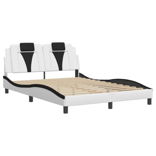 HEFZGDB Bettgestell mit LED Weiß und Schwarz 120x200 cm Kunstleder Bette Gästebett Bettgestell Doppelbett für Schlafzimmer Gästezimmer Herberge Wohnbereich von HEFZGDB