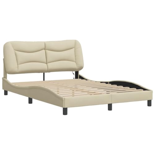 HEFZGDB Bettgestell mit LED ohne Matratze Creme 140x200 cm Stoff Daybed Gästebett Familienbett Doppelbett für Gästezimmer Herberge Wohnbereich Schlafzimmer von HEFZGDB