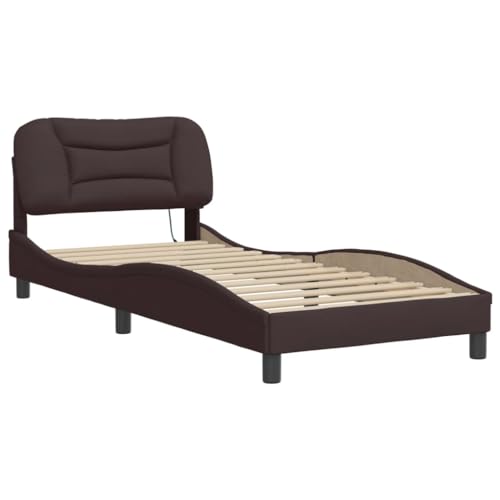 HEFZGDB Bettgestell mit LED ohne Matratze Dunkelbraun 90x200 cm Stoff Daybed Gästebett Familienbett Doppelbett für Gästezimmer Herberge Wohnbereich Schlafzimmer von HEFZGDB