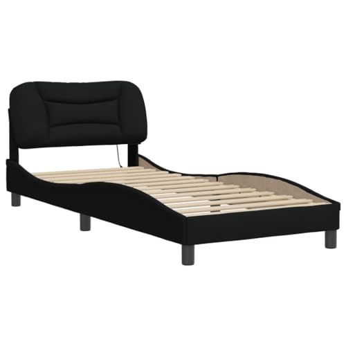 HEFZGDB Bettgestell mit LED ohne Matratze Schwarz 90x200 cm Stoff Daybed Gästebett Familienbett Doppelbett für Gästezimmer Herberge Wohnbereich Schlafzimmer HEFZGDB Bettgestell mit LED ohne Matratze Schwarz 90x200 cm Stoff Daybed Gästebett Familienbett Doppelbett für Gästezimmer Herberge Wohnbereich Schlafzimmer von HEFZGDB
