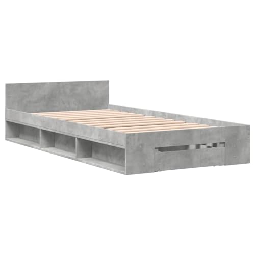 HEFZGDB Bettgestell mit Schublade Betongrau 90x200 cm Holzwerkstoff Ehebett Gästebett Einzelbetten Einzelbett für Schlafzimmer Gästezimmer Herberge Wohnbereich von HEFZGDB
