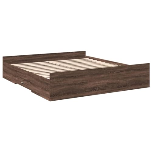HEFZGDB Bettgestell mit Schubladen Braun Eichen-Optik 200x200 cm Jugendbett Bettgestell Familienbett Bettrahmen für Herberge Schlafzimmer Wohnbereich Gästezimmer von HEFZGDB