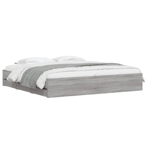 HEFZGDB Bettgestell mit Schubladen Grau Sonoma 200x200cm Holzwerkstoff Daybed Gästebett Familienbett Doppelbett für Gästezimmer Herberge Schlafzimmer Wohnbereich von HEFZGDB