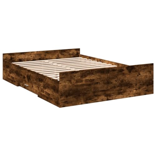 HEFZGDB Bettgestell mit Schubladen Räuchereiche 135x190cm Holzwerkstoff Jugendbett Bettgestell Familienbett Bettrahmen für Herberge Schlafzimmer Wohnbereich Gästezimmer HEFZGDB Bettgestell mit Schubladen Räuchereiche 135x190cm Holzwerkstoff Jugendbett Bettgestell Familienbett Bettrahmen für Herberge Schlafzimmer Wohnbereich Gästezimmer von HEFZGDB
