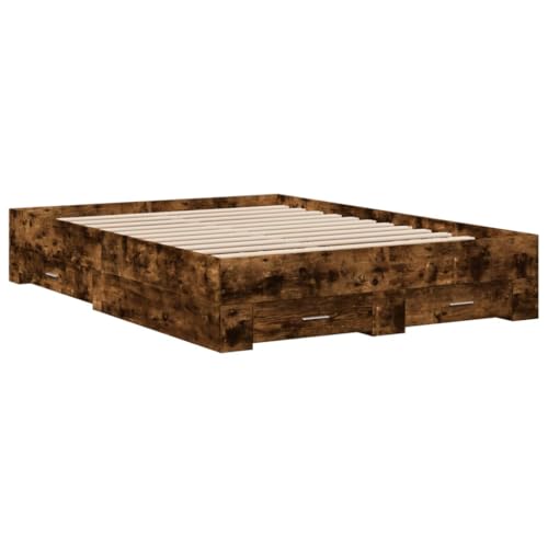 HEFZGDB Bettgestell mit Schubladen Räuchereiche 140x190cm Holzwerkstoff Daybed Gästebett Einzelbetten Doppelbett für Gästezimmer Herberge Wohnbereich Schlafzimmer HEFZGDB Bettgestell mit Schubladen Räuchereiche 140x190cm Holzwerkstoff Daybed Gästebett Einzelbetten Doppelbett für Gästezimmer Herberge Wohnbereich Schlafzimmer von HEFZGDB