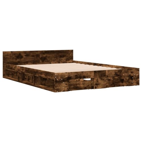 HEFZGDB Bettgestell mit Schubladen Räuchereiche 140x190cm Holzwerkstoff Ehebett Gästebett Einzelbetten Einzelbett für Schlafzimmer Gästezimmer Herberge Wohnbereich HEFZGDB Bettgestell mit Schubladen Räuchereiche 140x190cm Holzwerkstoff Ehebett Gästebett Einzelbetten Einzelbett für Schlafzimmer Gästezimmer Herberge Wohnbereich von HEFZGDB