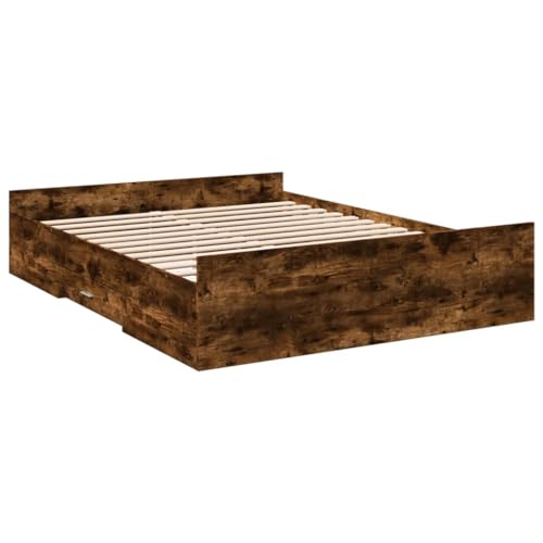 HEFZGDB Bettgestell mit Schubladen Räuchereiche 150x200cm Holzwerkstoff Jugendbett Bettgestell Familienbett Bettrahmen für Herberge Schlafzimmer Wohnbereich Gästezimmer HEFZGDB Bettgestell mit Schubladen Räuchereiche 150x200cm Holzwerkstoff Jugendbett Bettgestell Familienbett Bettrahmen für Herberge Schlafzimmer Wohnbereich Gästezimmer von HEFZGDB