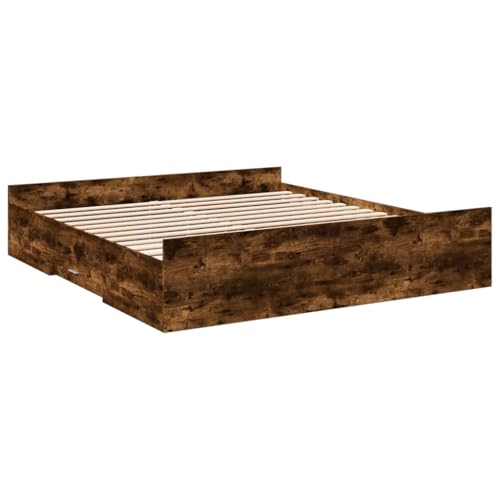 HEFZGDB Bettgestell mit Schubladen Räuchereiche 200x200cm Holzwerkstoff Jugendbett Bettgestell Familienbett Bettrahmen für Herberge Schlafzimmer Wohnbereich Gästezimmer von HEFZGDB